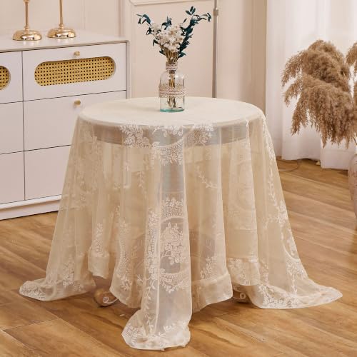 Beige Lace Tablecloth Vintage Table Cloth(Beige, 55”x55”, Square) - color: Beige, size: 55" x 55" (Square)