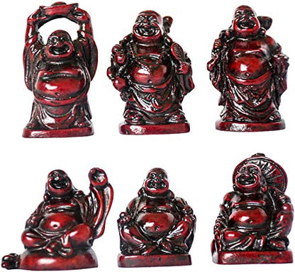 Set of 6 Laughing Happy Buddha Statue Resin Figurines Feng Shui for Luck Wealth Good Gift and Collection (2'', Dark red) - color: Dark Red, style: 2''