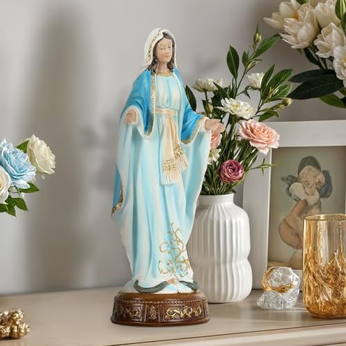 12-Inch Virgin Mary Statue, Catholic Our Lady of Grace - color: White+blue