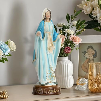 12-Inch Virgin Mary Statue, Catholic Our Lady of Grace - color: White+blue