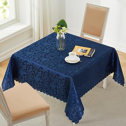 Wave Scroll Damask Jacquard Square Deep Sea Blue Tablecloth 52"X52"，Wipeable Table Cover for Dining Table, Buffet Parties and Camping - color: Deep Sea Blue, size: 52" x 52" (Square)