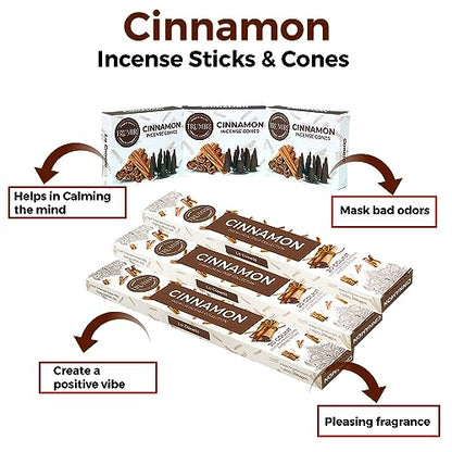 TRUMIRI Cinnamon Incense Sticks & Cones Combo Pack - 60 Sticks + 30 Cones - Cinnamon Scented Incense - color: Cinnamon