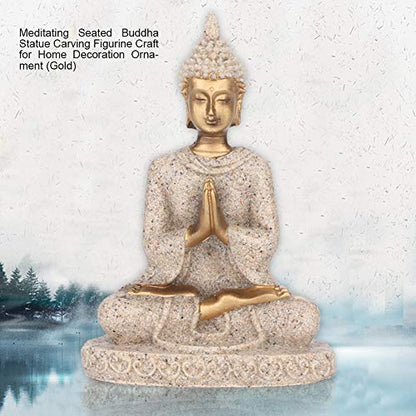 Ymiko Meditation Sitting Buddha Statue Carved Statue Crafts Home Decorations, Can Be Placed On Desk, Garden, Bedside, Relax and Pleasant (A Gold)