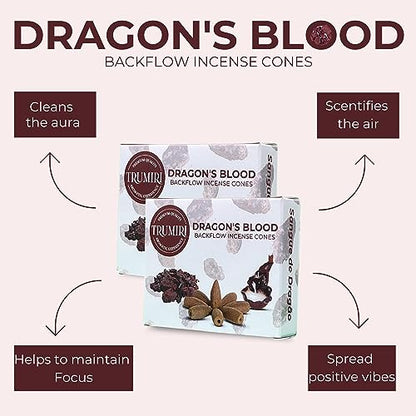 Dragons Blood Backflow Incense - 60 Cones (6 Packs of 10) - Waterfall Effect - color: Dragons Blood, size: Pack of 6 (60 Cones)
