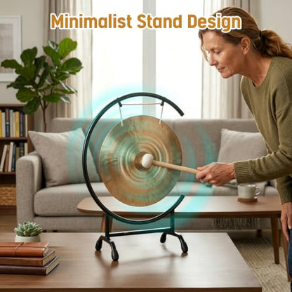 18 Inch Chinese Percussion Instrument Copper Gong with C Stand & Mallet Percussion Instrument for Home Decor Housewarming Blessing