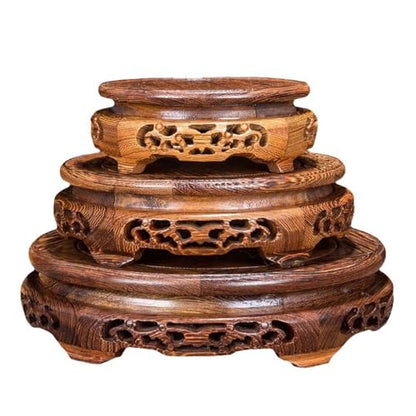Handmade Oriental Carving Solid Wooden Base Chicken Wing Wood Grain Stand - size: 7.8" L X 2.3" H