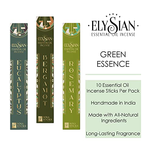 Soul Sticks Elysian 3 Pack Variety Set 10 Sticks Per Pack All Natural Essential Oil Incense Sets Fragrance Aromatherapy (Green Essence)