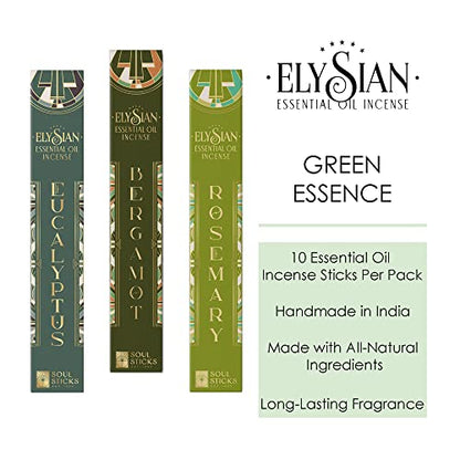 Soul Sticks Elysian 3 Pack Variety Set 10 Sticks Per Pack All Natural Essential Oil Incense Sets Fragrance Aromatherapy (Green Essence)