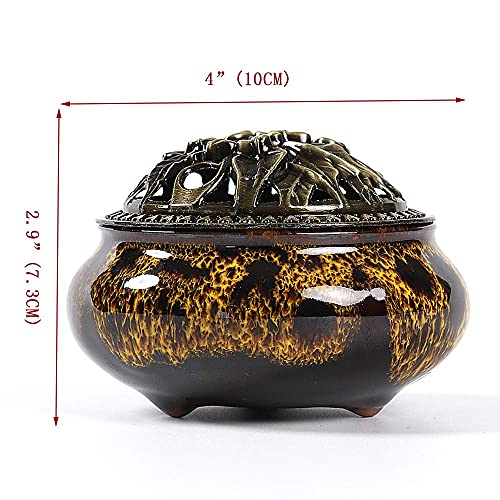 Incense Burner with Calabash Incense Stick Holder - Porcelain Charcoal Censer for Use with Resin Granular Powder Cone or Coil Incense (Fambe Yellow) - color: Fambe Yellow