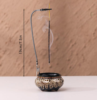 Incense Burner with Calabash Incense Stick Holder - Porcelain Charcoal Censer for Use with Resin Granular Powder Cone or Coil Incense (Fambe Gray) - color: Fambe Gray