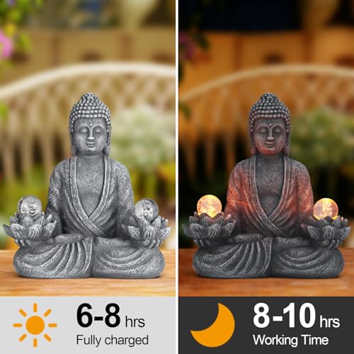 8.2" Solar Resin Buddha Statue Garden Outdoor Yard Lawn Ornament Gray