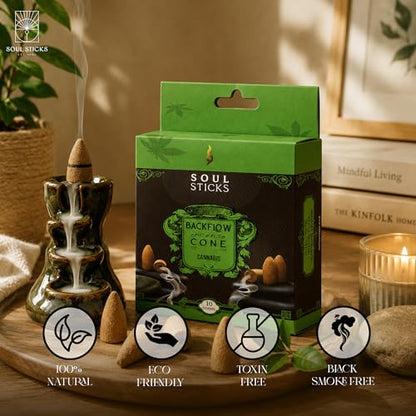 SOUL STICKS 4 Packs Backflow Incense Cones Thick White Smoke (40 Pcs) Traditional Agarbatti Incense | Natural Herbs & Aromatic Ingredients | Burn Time 15 to 30 Minutes Spiritual Gifts (Cannabis) - color: Cannabis