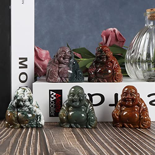 Artistone Crystals 2.0 inch Hand Carved Ocean Jasper Maitreya Buddha Figurine Healing Crystal Gemstone Seated Lucky Buddha Pocket Stone Home Decoration - color: Ocean Jasper