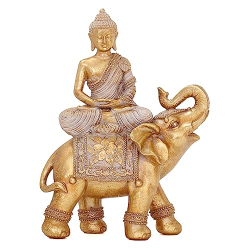 Buddha Statue for Home Decor Gold 9.25"-Elephant Buddha Statues for Zen Decor -Spiritual Décor-Feng Shui Décor-Buddha Decor for Living Room-Buda–Budda–Buddha Gift for Relaxation, Meditation or Shrine - color: Elephant Buddha Statues, size: 6.69"*3.35"*9.2