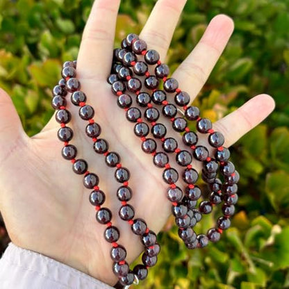 Adabele Premium 108 Mala Beads Malas Necklace - Natural Gemstone Prayer Meditation Reiki Chakra Stone Quartz Rock Women Men Jewelry - style: Dark Garnet