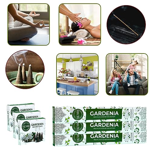 Gardenia Incense Sticks & Incense Cones Combo Pack - 60 Insence-Sticks + 30 Insence Cones - Inscense - Incense Cones Scented - Insents - color: Gardenia
