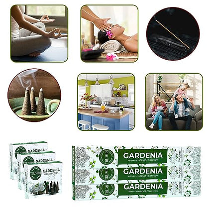 Gardenia Incense Sticks & Incense Cones Combo Pack - 60 Insence-Sticks + 30 Insence Cones - Inscense - Incense Cones Scented - Insents - color: Gardenia