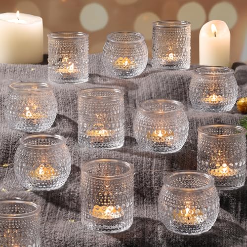 16 Pcs Clear Tealight Candle Holders for Table Centerpieces- Assorted Glass Votive Candle Holders for Wedding Centerpieces, Bridal Shower Decorations, Wedding Table Decor - color: Clear