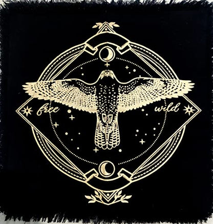 Altar Cloth Tarot Cards Table Napkins Witchcraft Supplies Black Gold Tablecloth Square Alter Pagan Spiritual Celestial Deck with Fringes 18 by 18 Sacred Table Tapestry Cloth Golden Owl - color: Golden Owl, size: 18" x 18" (Square)