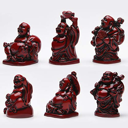 6Pcs 2in Red Resin Laughing Buddha Figurines, Tabletop Lucky Decor - color: 2'' Resin Red Set