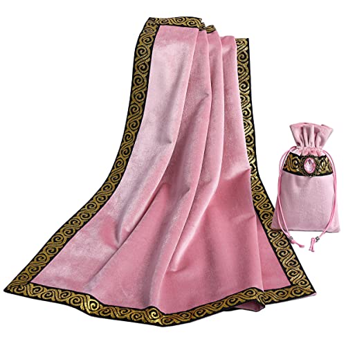 BLESSUME Wicca Square Altar Tarot Table Cloth for Reading with Card Pouch 24.4 * 24.4 inch (Pink 2) - color: Pink 2
