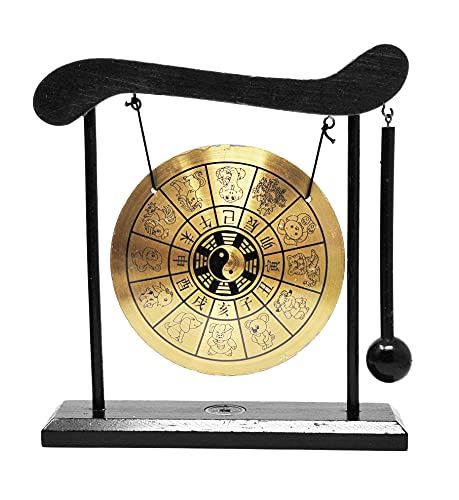 Mandala Crafts Chinese Gong - Mini Zen Art Brass Feng Shui Desktop Gong With Stand - Asian Bell for Home Decoration and Chinese Zodiac Signs - style: Chinese Zodiac Signs