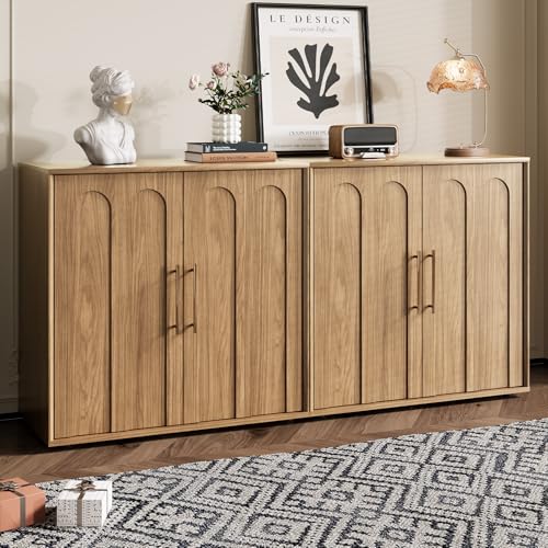 Rophefx 63" Sideboard Buffet Cabinet with Storage, Media Console,Oak - color: Oak-arched, size: 2 Pieces