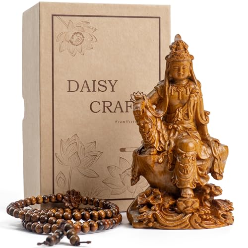 Wooden Guan Yin Bodhisattva Statue – Kuan Yin Quan Yin Buddha for Feng Shui, Meditation, and Spiritual Decor, Zen Gift for Home & Altar Decoration - style: Art Deco