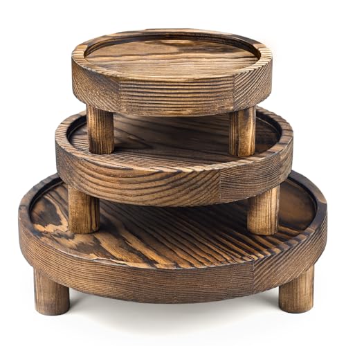 3PCS Wooden Display Risers for Display,Wood Riser Display Pedestal Stand for Home Décor (Rustic Brown,8,6,5'') - color: Rustic Brown