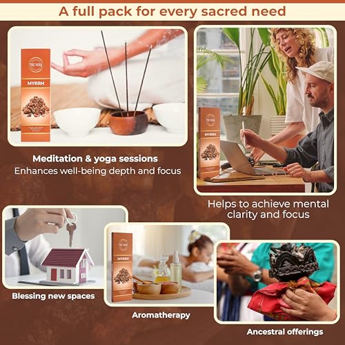 Myrrh Incense Sticks - Pack of 100 Insence-Sticks - Made with Natural Non Toxic Incienso De Mirra - Scented Insense Indian Spiritual Agarbatti Inscents - color: Myrrh