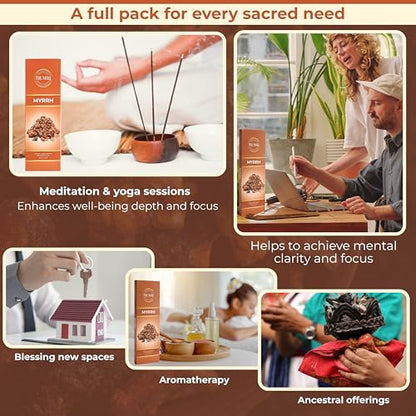 Myrrh Incense Sticks - Pack of 100 Insence-Sticks - Made with Natural Non Toxic Incienso De Mirra - Scented Insense Indian Spiritual Agarbatti Inscents - color: Myrrh