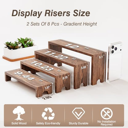 Wooden Tiered Risers Display Stands - 2 Set 8pcs Perfume and Cologne Shelf Organizer,Large Wooden Cupcake Dessert Table Display Set,Vendor Booth Display Items,Rustic Food Display Risers for Party and Events