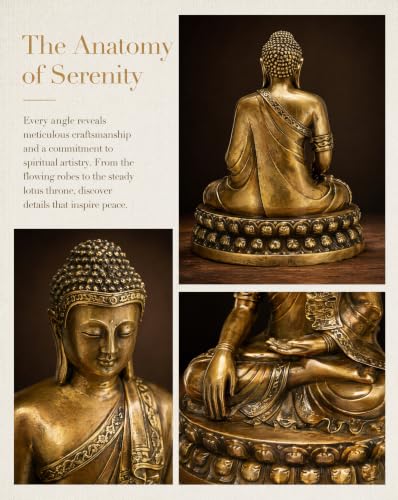 Buddha Statue Brass Buddha 7.5" 2.6lb for Indoor Altar and Meditation