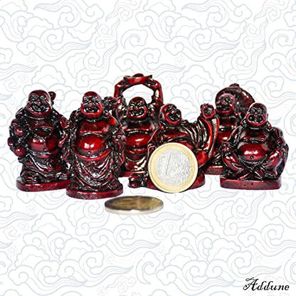 Set of 6 Laughing Happy Buddha Statue Resin Figurines Feng Shui for Luck Wealth Good Gift and Collection (2'', Dark red) - color: Dark Red, style: 2''