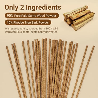 Palo Santo Incense Sticks (30 Sticks), 100% Natural sustainably harvested Peruvian Palo Santo, Suitable for Meditation, Relaxation, and Spiritual Purification - color: Palo Santo