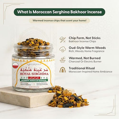 Moroccan Serghina Bakhoor Incense and Oud Incense with Oud Wood Resin from Fez Arabic Natural Home Fragrance Calming Aroma Charcoal Or Burner Use 0.88 Oz