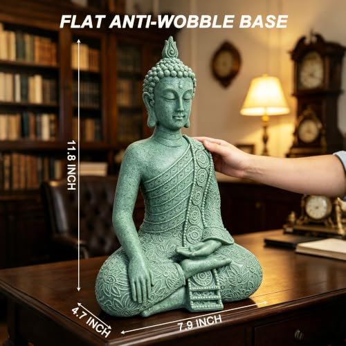 Resin Cyan Sitting Buddha, Buddhism Style Decor and Zen Shelf Aesthetic - color: Cyan