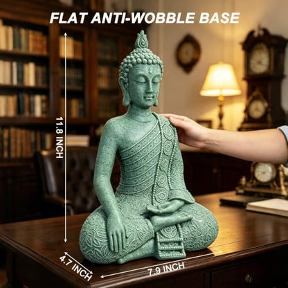 Resin Cyan Sitting Buddha, Buddhism Style Decor and Zen Shelf Aesthetic - color: Cyan