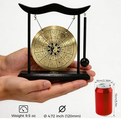 Chinese Gong Desktop,Twelve Chinese Zodiac Signs Zen Art Decor,Copper Gong with Wood Stand for Asian Decor,Meditation Sound Tool,Desk Display Office Home Blessing Gift (Chinese Zodiac)