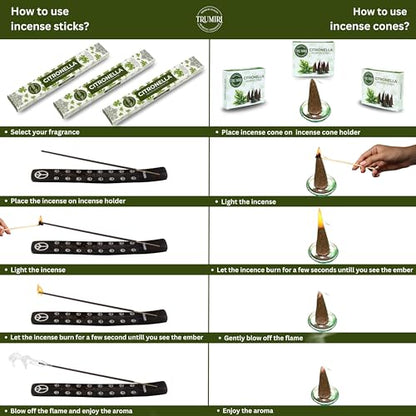 Citronella Incense Sticks & Incense Cones Combo Pack - 60 Insence-Sticks + 30 Insence Cones - Inscense - Incense Cones Scented - Insents - color: Citronella
