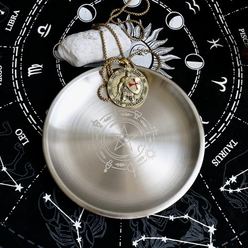 Stainless Steel Offering Bowl, 5.5 Inch Ritual Plate, Silver, for Altar and Incense (Wicca Pentacle) - style: Wicca Pentacle