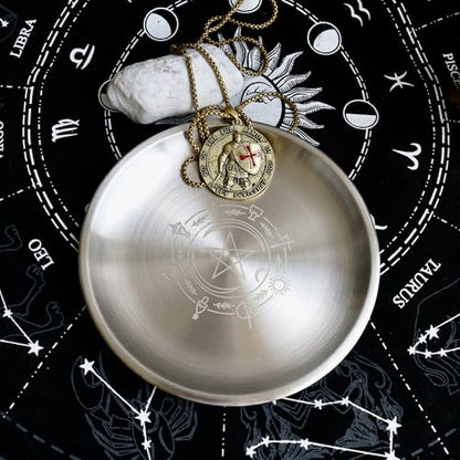 Stainless Steel Offering Bowl, 5.5 Inch Ritual Plate, Silver, for Altar and Incense (Wicca Pentacle) - style: Wicca Pentacle
