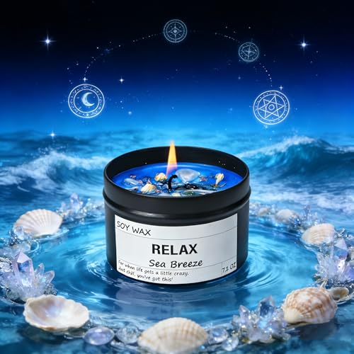 Chloefu LAN Sea Breeze Crystal Candle, Relaxing Aromatherapy for Stress Relief, Calm Moments | Just Chill Scented Candle for Home, Self Care, Gift for Her/Him, 7.1 oz - color: relax Candles