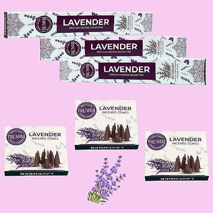 Lavender Incense Sticks & Incense Cones Combo Pack - 60 Insence-Sticks + 30 Insence Cones - Inscense - Incense Cones Scented - Insents - color: Lavender