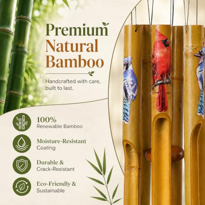 Bamboo Wind Chimes for Outside, Cardinal Wooden Wind Chime Memorial Gifts - size: 38" Cardinals