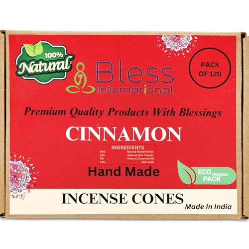 Bless International Cinnamon 100%-Natural-Incense-Cones Handmade-Hand-Dipped Organic-Chemicals-Free for-Purification-Relaxation-Positivity-Yoga-Meditation The-Best-scents (120 Count) - color: Cinnamon, size: Pack Of 120 Cones