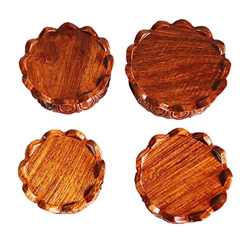 Circular Wooden Lotus Carved Base Rosewood Vase Teapot Lamp Display Stand - size: 3.3''Inside Diameter