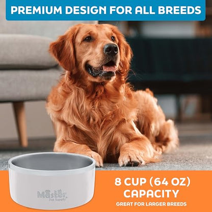 Master Pet Supply Stainless Steel Dog Bowls 64 oz Heavy Duty Bone White - color: Bone White, size: 8 Cups (64 oz)