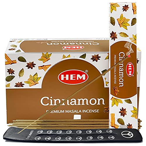 Cinnamon Masala Incense Sticks and Holder Burner Bundle from Hem Incense and Trumiri for Home Fragrance Insence Insiensos - color: Cinnamon Masala