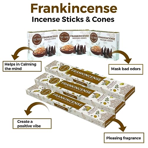 Frankincense Scented Incense Sticks & Incense Cones Combo Pack - 60 Insence-Sticks + 30 Insence Cones - Inscense - Incense Cones Scented - Insents - color: Frankincense